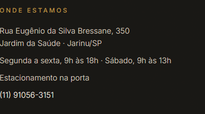 Onde estamos: Rua Eugênio da Silva Bressane, 350, Jardim da Saúde, Jarinu/SP. Segunda a sexta, 9h às 18h; sábado, 9h às 13h. Estacionamento na porta. (11) 91056-3151.
